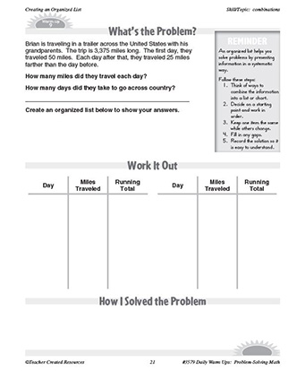 Creating an Organized List Daily Math Warm-Ups and Answer Key Grade 4-6