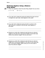 Exploring Algebra: Using a Balance Scale Model (Gr. 4)