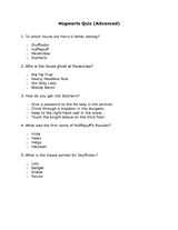 Hogwarts Quiz Printable (Advanced)