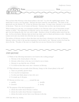 Science Reading Warm-Up: Mercury