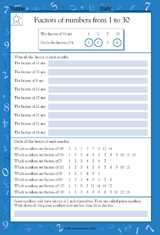 Factors of Numbers From 1-30