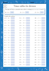 Times Tables for Division: Dividing by 2, 3, 4, 5, 6, 7, 8 & 9