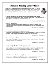 Summer Reading List: 1st Grade