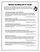 Summer Reading List: 6th Grade